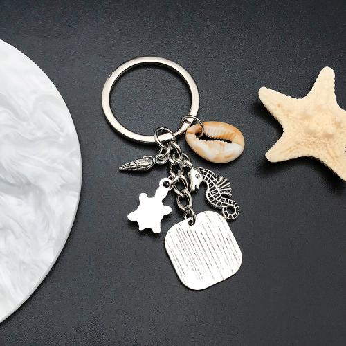 bijoux de porte-clés en Alliage de zinc, avec coquille, Placage de couleur d'or, bijoux de mode, plus de couleurs à choisir, Vendu par PC