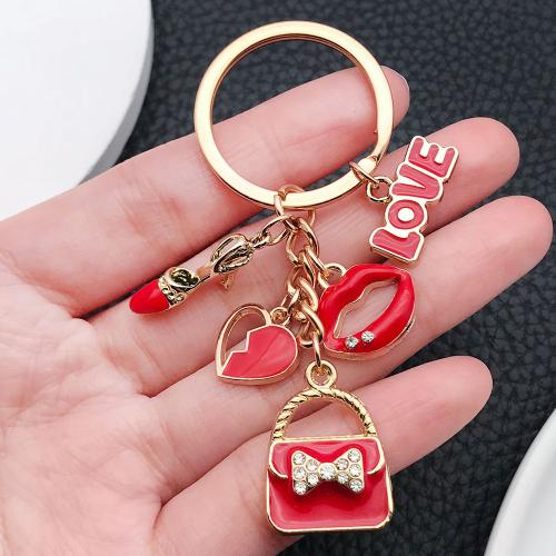 Enamel Zinc Alloy Key Chain, gold color plated, fashion jewelry & with rhinestone 
