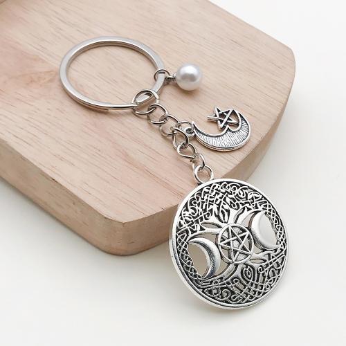 bijoux de porte-clés en Alliage de zinc, avec perle de plastique, Placage de couleur d'or, bijoux de mode, argent Vendu par PC