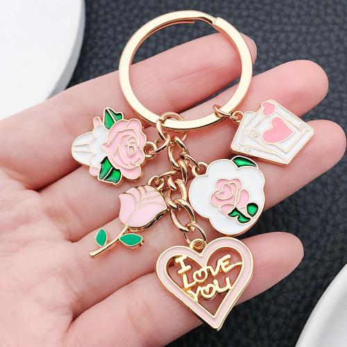 Enamel Zinc Alloy Key Chain, gold color plated, fashion jewelry 
