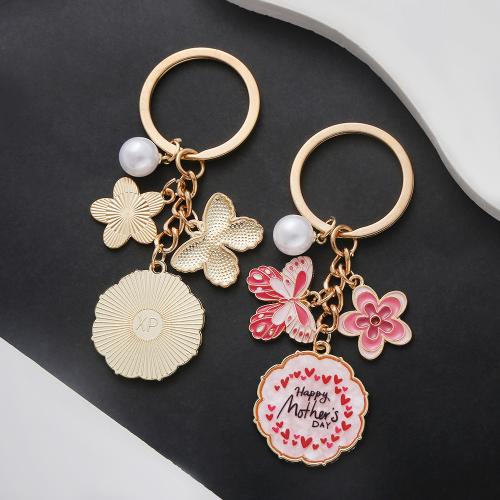 Enamel Zinc Alloy Key Chain, with Plastic Pearl, gold color plated, fashion jewelry 