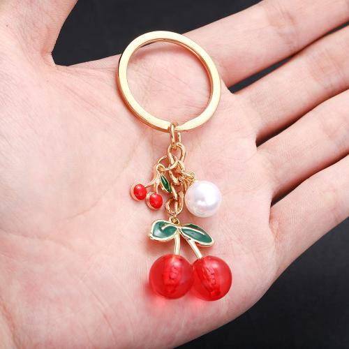 Enamel Zinc Alloy Key Chain, with Plastic Pearl, gold color plated, fashion jewelry 