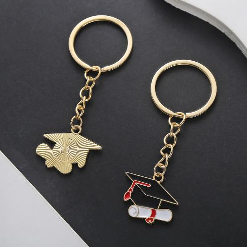 Enamel Zinc Alloy Key Chain, gold color plated, fashion jewelry 