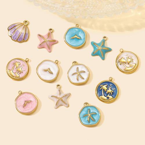 Emaille Edelstahl Anhänger, 304 Edelstahl, goldfarben plattiert, DIY, keine, 3PCs/Tasche, verkauft von Tasche