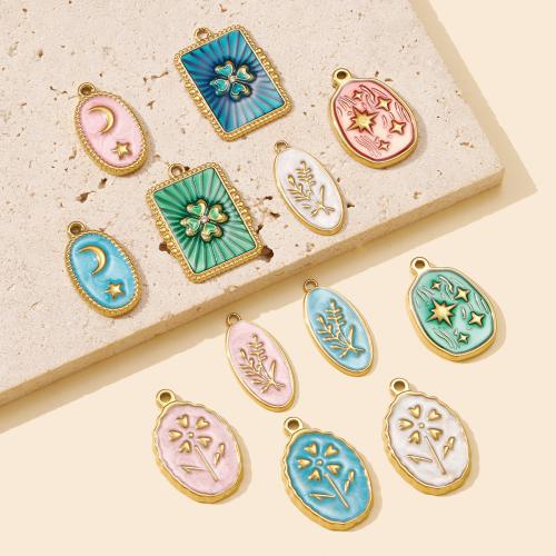 Emaille Edelstahl Anhänger, 304 Edelstahl, goldfarben plattiert, Modeschmuck & mit Strass, keine, 3PCs/Tasche, verkauft von Tasche