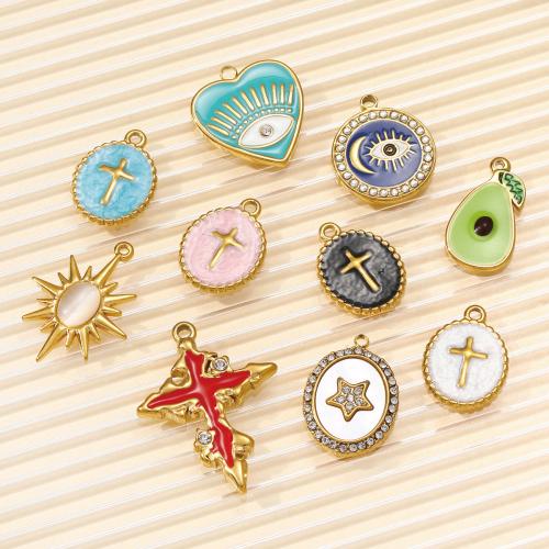 Emaille Edelstahl Anhänger, 304 Edelstahl, mit Katzenauge, goldfarben plattiert, DIY & mit Strass, keine, 3PCs/Tasche, verkauft von Tasche