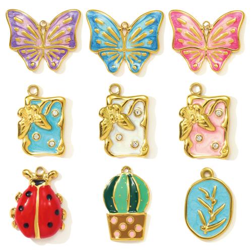 Emaille Edelstahl Anhänger, 304 Edelstahl, goldfarben plattiert, DIY & mit Strass, keine, 3PCs/Tasche, verkauft von Tasche