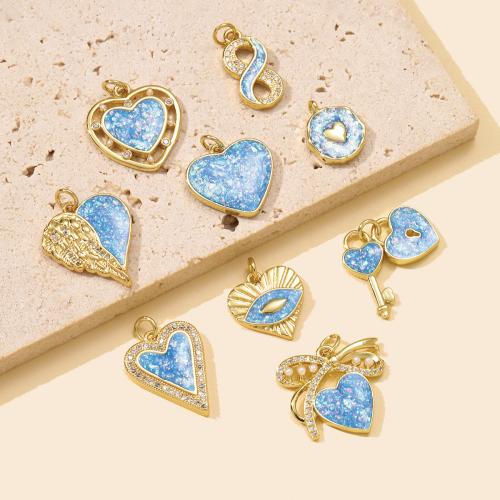 Opal Pendants, Brass, with Opal, plated, DIY & micro pave cubic zirconia 