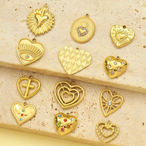 pendentifs de cœur en inox , Acier inoxydable 304, Placage de couleur d'or, DIY & avec strass, plus de couleurs à choisir Vendu par sac