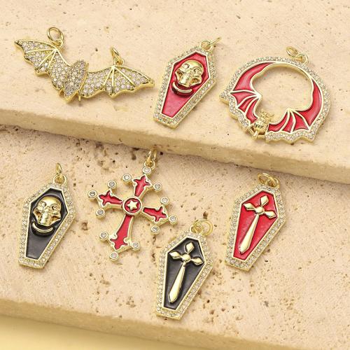 Cubic Zirconia Micro Pave Brass Pendant, plated, DIY & micro pave cubic zirconia & enamel 