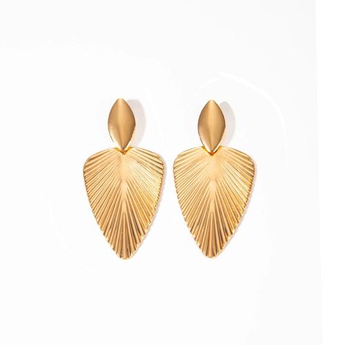 Boucle d'oreille goutte inox, Acier inoxydable 304, feuille, Placage, bijoux de mode & pour femme, doré, Vendu par paire[