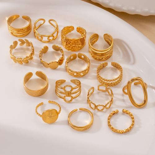 Bague en acier inoxydable, Acier inoxydable 304, feuille, Placage, bijoux de mode & unisexe & styles différents pour le choix, doré, Vendu par PC