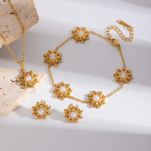 Parures de bijoux en acier inoxydable, Acier inoxydable 304, avec perle de plastique, Placage, bijoux de mode & unisexe & styles différents pour le choix, doré, Vendu par PC