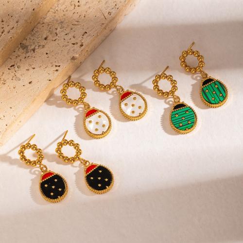 Boucle d'oreille de goutte acrylique, Acier inoxydable 304, avec Acrylique, coccinelle, Plaqué or 18K, bijoux de mode & pour femme & creux, plus de couleurs à choisir, Vendu par paire[