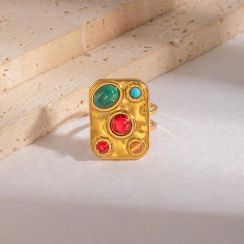 Bague en acier inoxydable, Acier inoxydable 304, avec verre, Placage, bijoux de mode & pour femme, doré, Vendu par PC