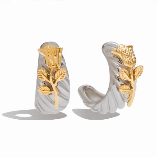 Boucle en acier inoxydable, Acier inoxydable 304, Placage, bijoux de mode & pour femme & deux tons, Vendu par paire