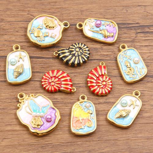 Emaille Edelstahl Anhänger, 304 Edelstahl, mit Kunststoff Perlen, plattiert, DIY, keine, 10PCs/Tasche, verkauft von Tasche