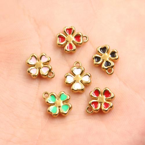 Emaille Edelstahl Anhänger, 304 Edelstahl, vierblättriges Kleeblatt, plattiert, DIY, keine, 10PCs/Tasche, verkauft von Tasche