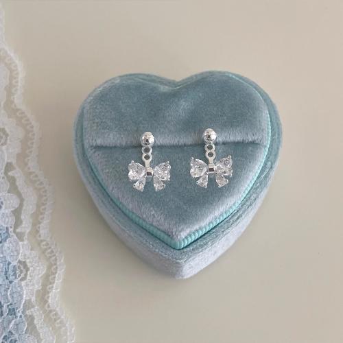 Cubic Zircon Brass Earring, plated, fashion jewelry & with cubic zirconia, silver color 