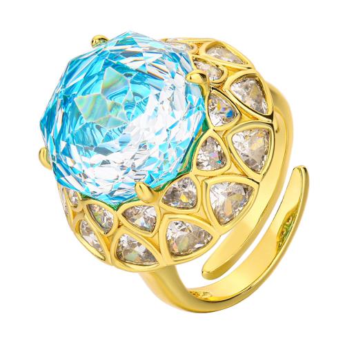 Messingring mit Strass , Messing, mit kubischer Zirkonia, goldfarben plattiert, Modeschmuck & für Frau, keine, verkauft von PC