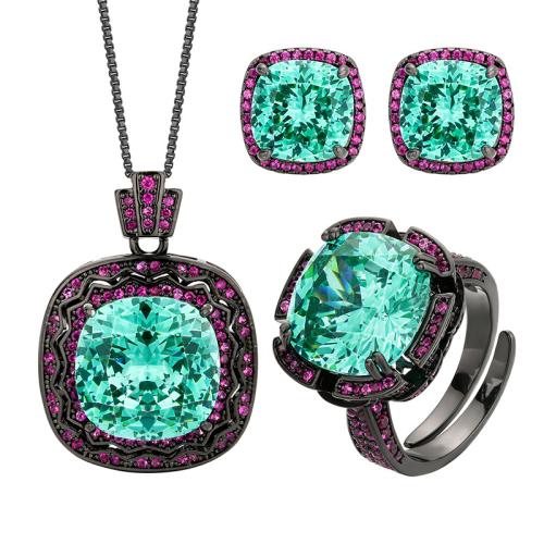 Sistemas de la joyería de cobre amarillo Cubic Zirconia, metal, con cúbica circonia, con 5cm extender cadena, oro chapado en negro, diferentes estilos para la opción & para mujer & con diamantes de imitación, longitud:45 cm, Vendido por UD