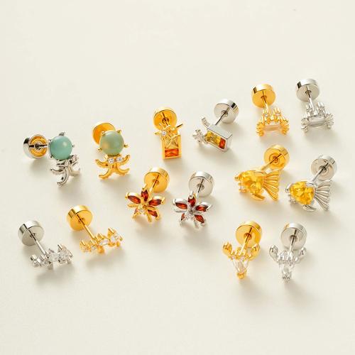 Bijoux de piercing d'oreille en acier inoxydable, Acier titane, avec laiton, Placage, bijoux de mode & pavé de micro zircon, plus de couleurs à choisir Vendu par PC