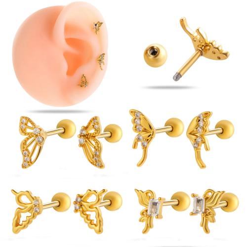 Bijoux de piercing d'oreille en acier inoxydable, Acier titane, avec laiton, Placage de couleur d'or, bijoux de mode, plus de couleurs à choisir, Vendu par PC