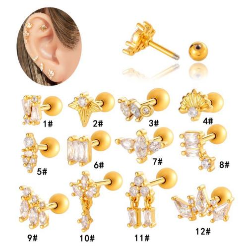 Bijoux de piercing d'oreille en acier inoxydable, Acier titane, avec laiton, Placage de couleur d'or, bijoux de mode, plus de couleurs à choisir, Vendu par PC