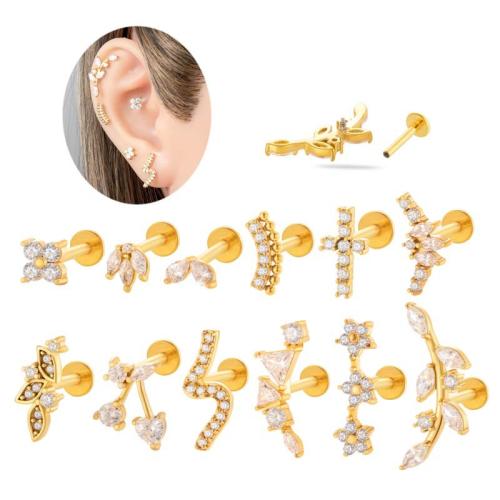 Bijoux de piercing d'oreille en acier inoxydable, Acier titane, avec laiton, Placage de couleur d'or, bijoux de mode, plus de couleurs à choisir, Vendu par PC