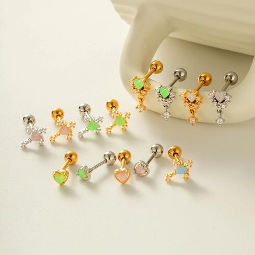 Bijoux de piercing d'oreille en acier inoxydable, Acier inoxydable 304, avec Opale & laiton, Placage de couleur d'or, bijoux de mode & pavé de micro zircon, plus de couleurs à choisir, Vendu par paire