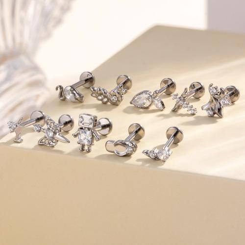 Alliage de titane boucle d oreille dormeuse, Placage de couleur d'or, bijoux de mode & pavé de micro zircon, plus de couleurs à choisir, Vendu par PC