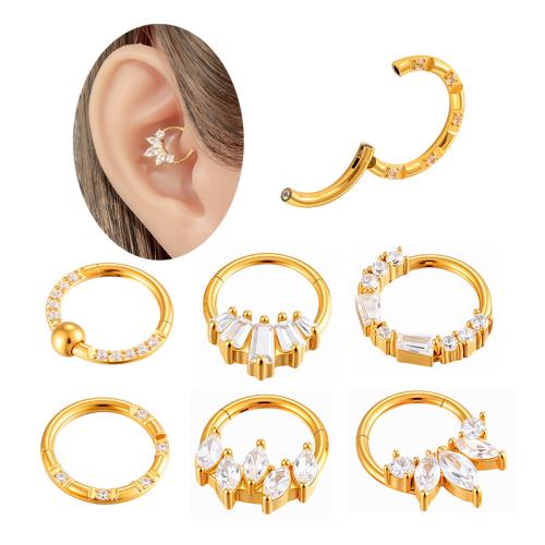 Acier titane piercing oreille, Placage de couleur d'or, bijoux de mode & pavé de micro zircon, plus de couleurs à choisir, Vendu par PC