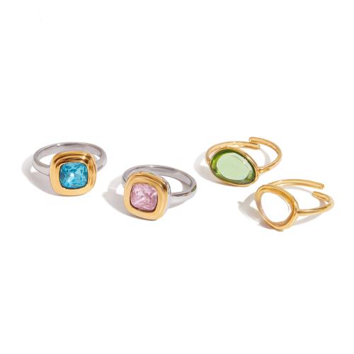Gemstone Stainless Steel Finger Ring, 304 Stainless Steel, with Natural Stone, plated  & for woman & two tone 