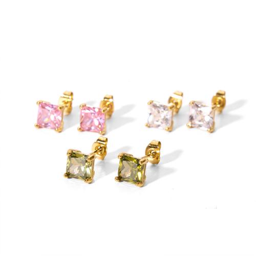 Boucle en acier inoxydable zircons cubiques, Acier inoxydable 304, avec zircon cubique, cadre, Plaqué or 18K, bijoux de mode & pour femme, plus de couleurs à choisir, Vendu par paire