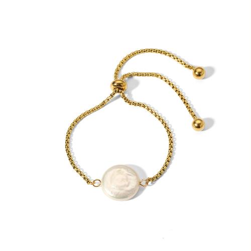 South Sea Shell Bracelets, 304 Stainless Steel, with Shell Pearl, 18K gold plated, fashion jewelry & for woman 