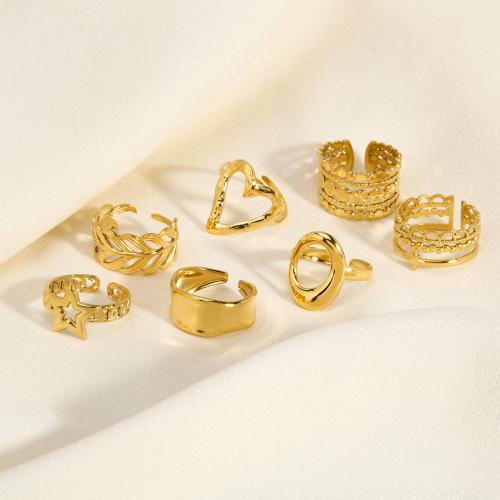 Bague en acier inoxydable, Acier inoxydable 304, Placage ionique sous vide, styles différents pour le choix & pour femme & creux, doré, Vendu par PC