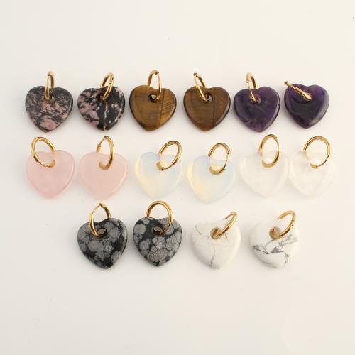 Драгоценный камень падение Серьги, Полудрагоценный камень, с Нержавеющая сталь 304, Сердце, ювелирные изделия моды & различные материалы для выбора & Женский продается Пара