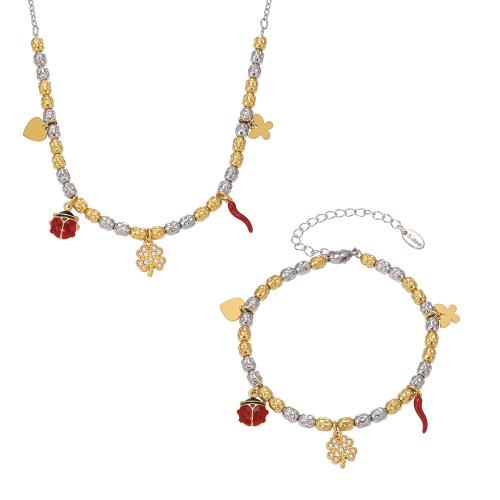 Cubic Zirconia Micro Pave Juegos de Joyería de Acero Inoxidable, acero inoxidable 304, chapado, diferentes estilos para la opción & micro arcilla de zirconia cúbica & para mujer & esmalte, más colores para la opción, Vendido por UD[