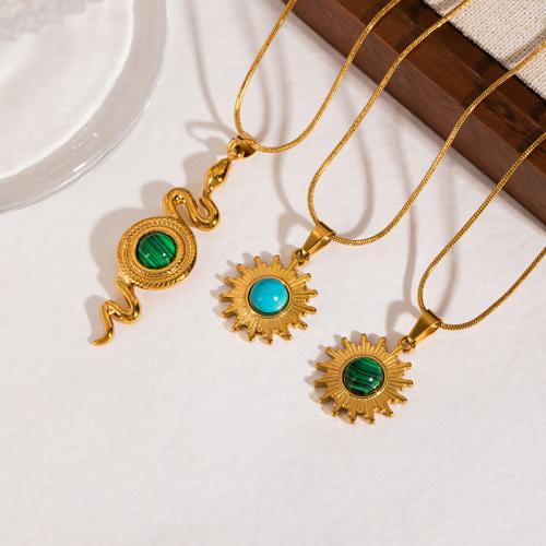 ステンレス鋼のジュエリーネックレス, 304ステンレススチール, とともに ターコイズ & マラカイト, メッキ, 選択のための異なった材料 & ユニセックス & 異なるスタイルを選択, 金色, 売り手 パソコン