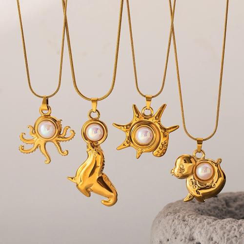 ステンレス鋼のジュエリーネックレス, 304ステンレススチール, とともに プラスチック製パール, メッキ, ファッションジュエリー & 異なるスタイルを選択 & 女性用, 金色, 売り手 パソコン