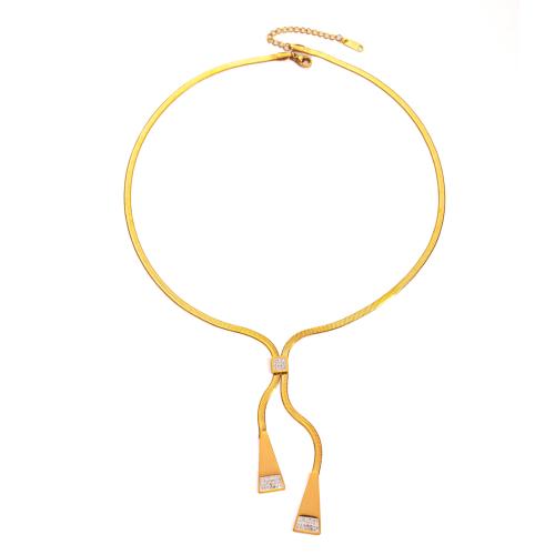 ステンレス鋼のジュエリーネックレス, 304ステンレススチール, メッキ, 異なるスタイルを選択 & 女性用 & ライン石のある, 金色, 売り手 パソコン