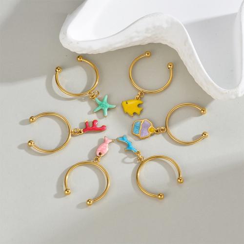 Émail Bague en Acier inoxydable , Acier inoxydable 304, Placage de couleur d'or, styles différents pour le choix & pour femme & émail, plus de couleurs à choisir, Vendu par PC