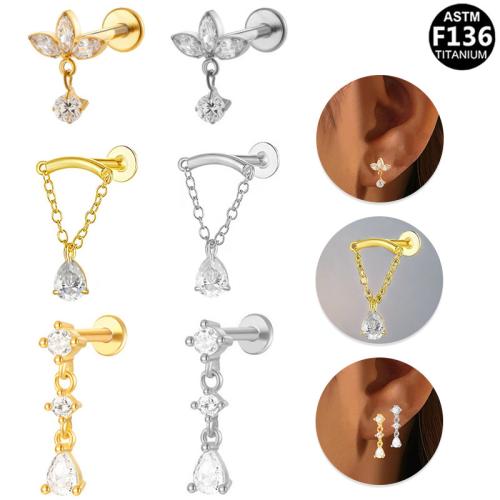 Alliage de titane piercing oreille, avec laiton, Placage, unisexe & styles différents pour le choix & pavé de micro zircon Vendu par lot