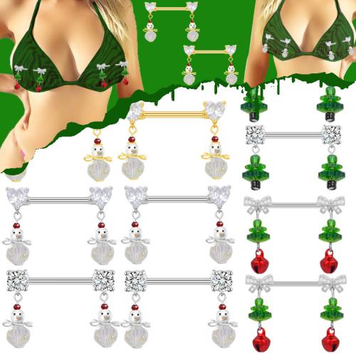 Alliage de titane anneau de mamelon, avec alliage de zinc, Placage, Conception de Noël & unisexe & styles différents pour le choix & avec strass, 14mm Vendu par lot