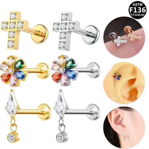 Alliage de titane piercing oreille, avec laiton, Placage, unisexe & styles différents pour le choix & pavé de micro zircon, 8mm Vendu par lot