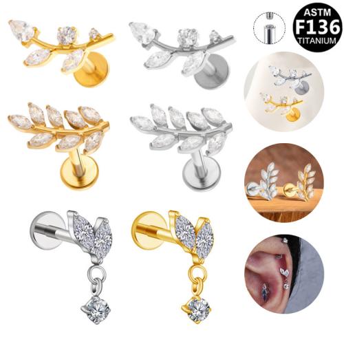 Alliage de titane piercing oreille, Placage, unisexe & styles différents pour le choix & pavé de micro zircon, 8mm Vendu par lot