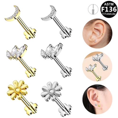 Alliage de titane piercing oreille, Placage, unisexe & styles différents pour le choix & avec strass, 6mm Vendu par lot