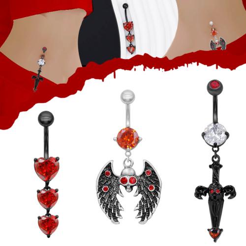 Zinc Alloy Belly Ring, plated, Halloween Design & Unisex & micro pave cubic zirconia 