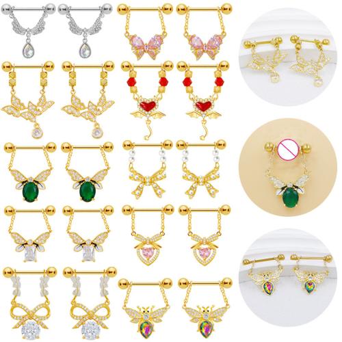 alliage de zinc anneau de mamelon, Placage, unisexe & styles différents pour le choix & avec strass Vendu par lot