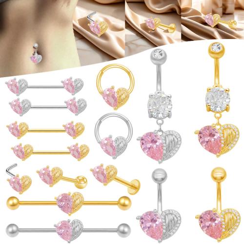 Zinc Alloy Body Piercing Jewelry Set, with 304 Stainless Steel, plated, Unisex & micro pave cubic zirconia 